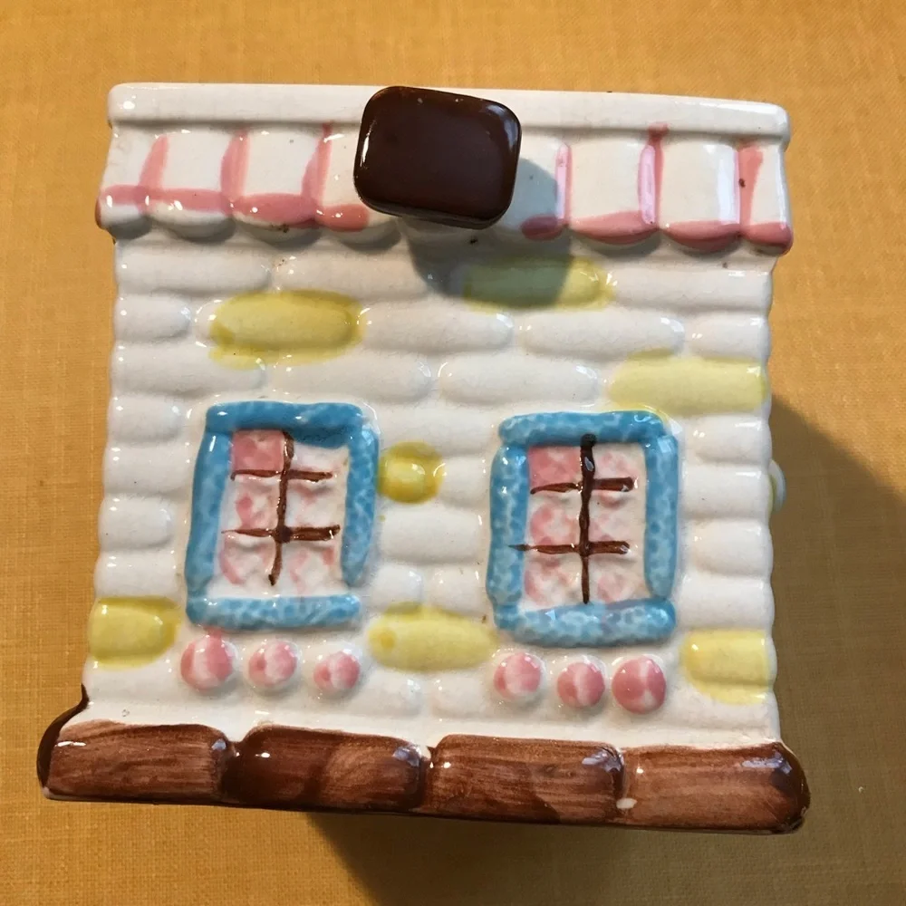 Vintage Grantcrest Japan Bone China Cookie Jar Gingerbread House Biscuit Candy